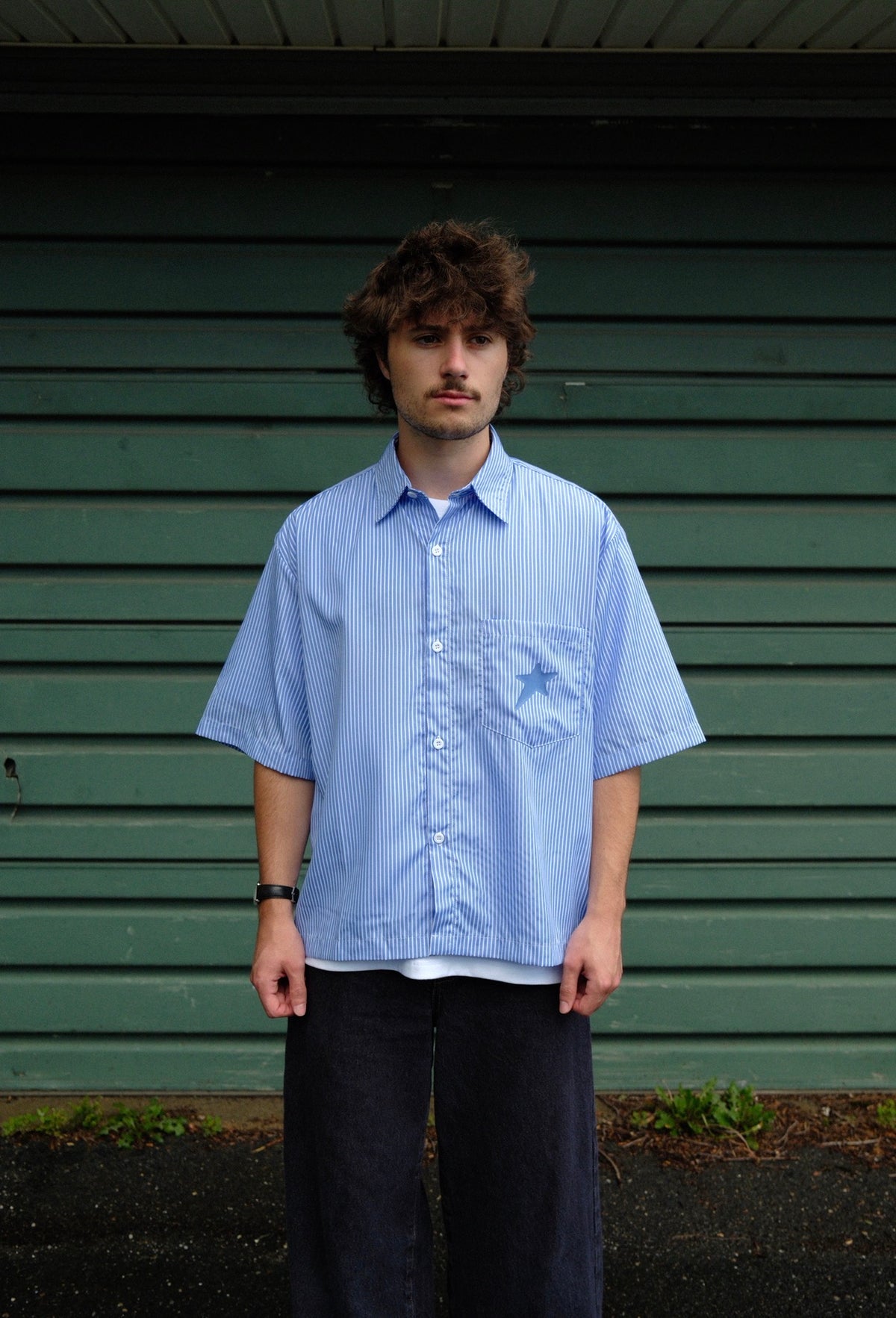 Boxing Button Up Blue — on model